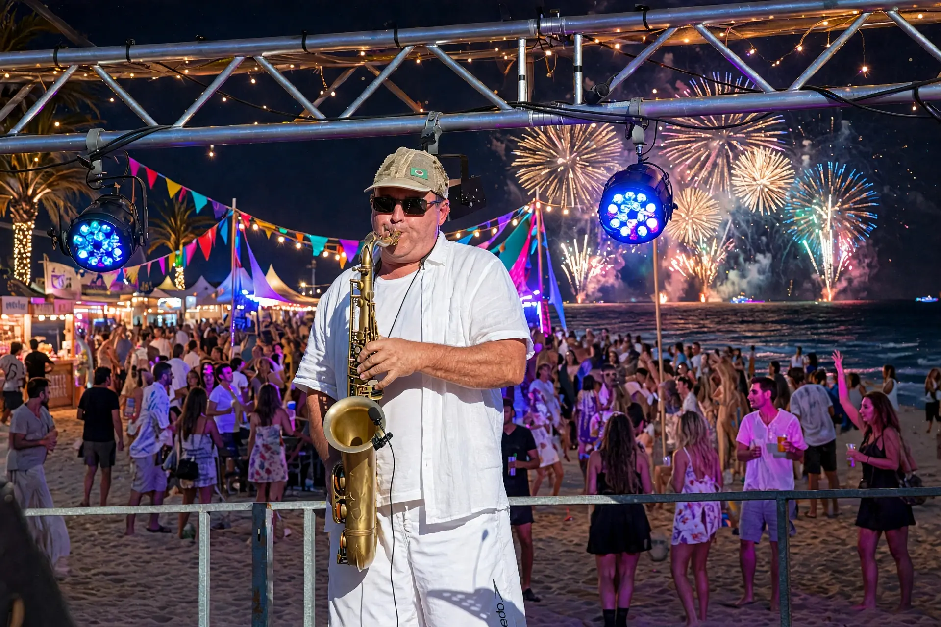 Saxophonist mic beach festival